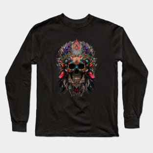 Skull and colorful feathers Long Sleeve T-Shirt